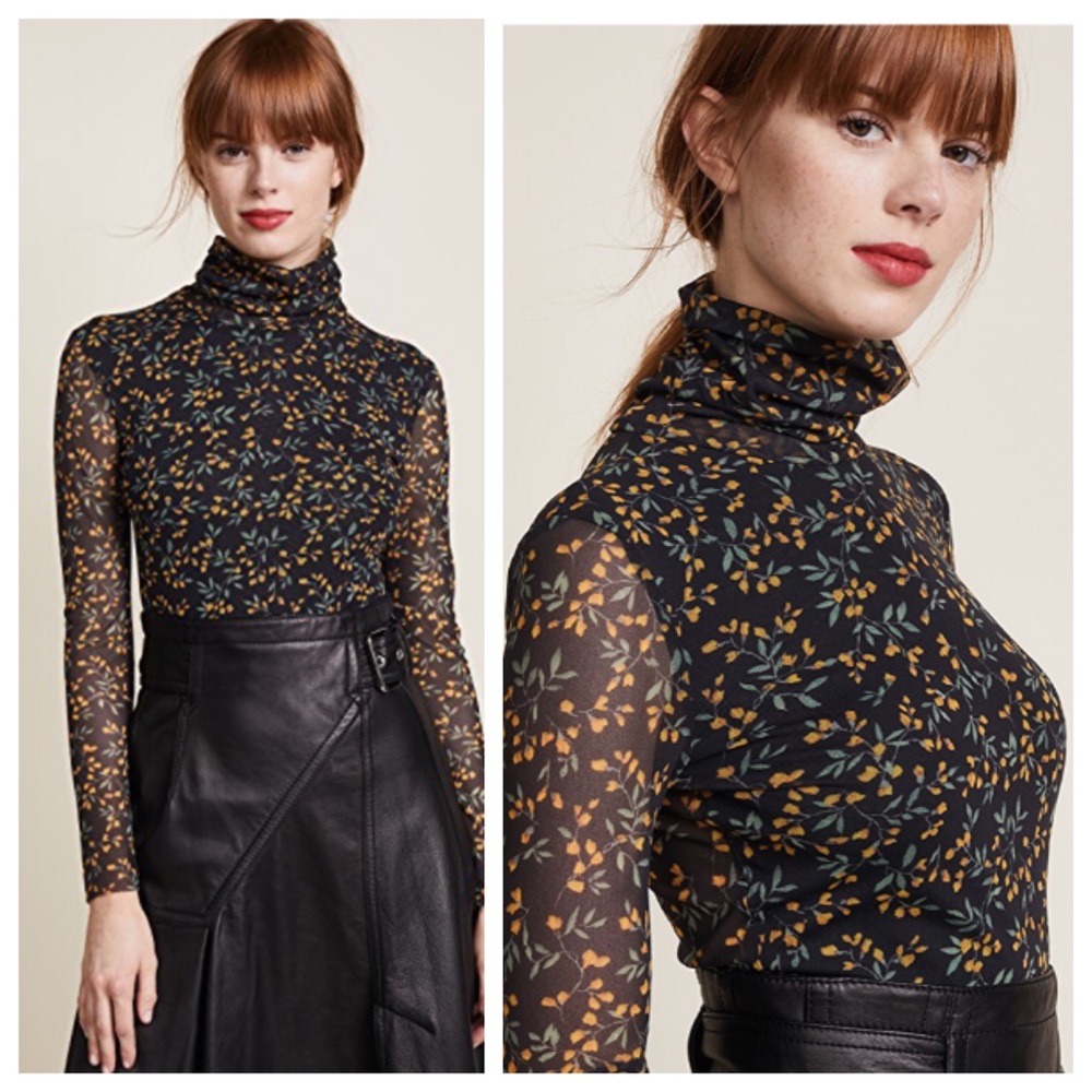 Ganni Tilden Mesh Turtleneck Floral Top